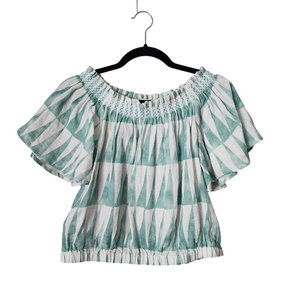 MARINE LAYER Nora Smocked Top in seafoam‎ green resortwear crop top size L